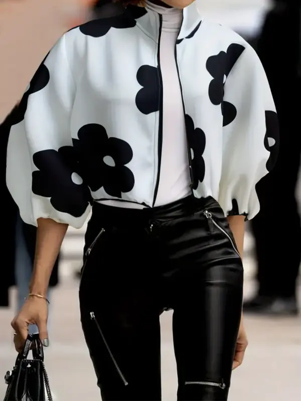 Black and White Color Block Plus Size Short Jacket For Women